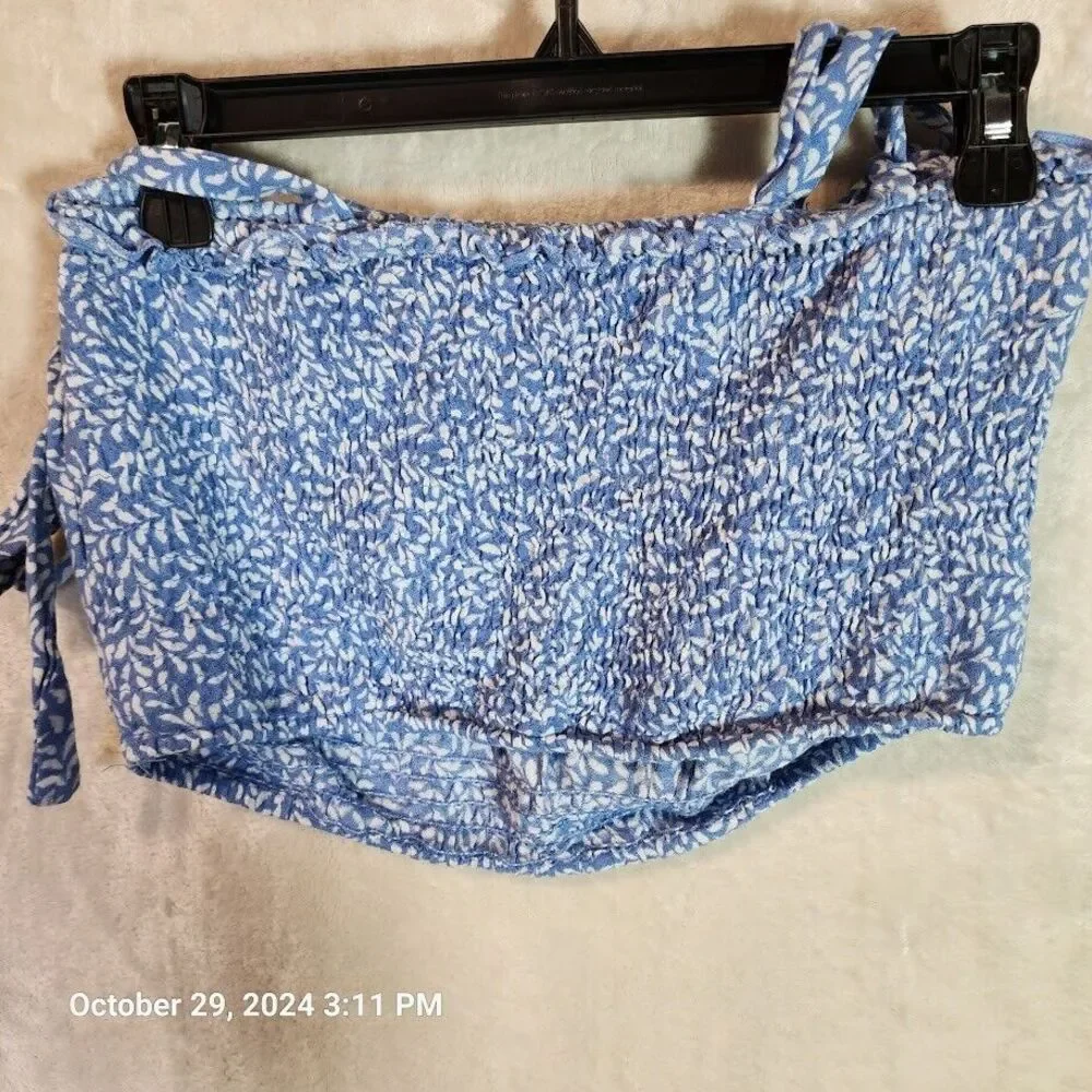 Kiwi + Punch Wide Leg Sarong Pant And Smocked Crop Top Set Blue Women's Large - Picture 15 of 16